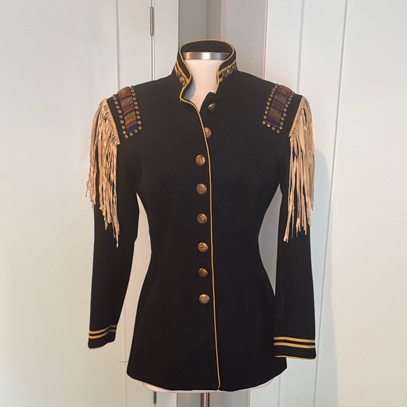 Double D Ranch Jackets & Blazers - Double D Ranch Black Scout Wool Blazer w/ military detail & Fringe. Like new! Xs